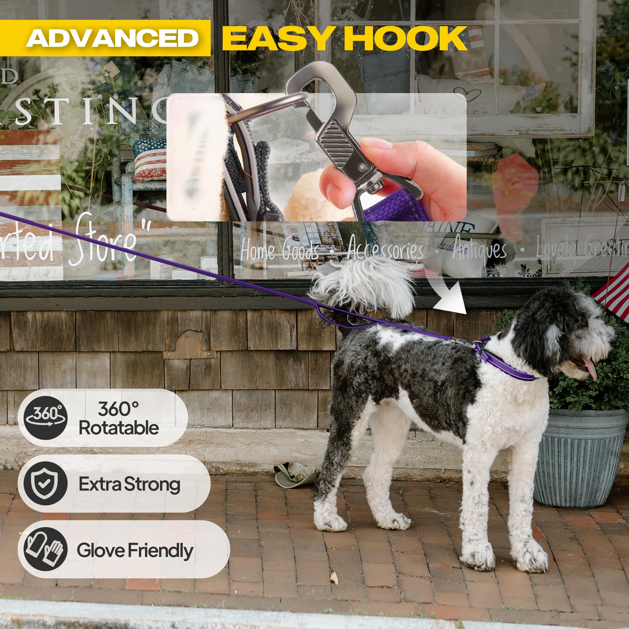 Fida 5-Foot Heavy Duty Dog Leash with Padded Handles, Traffic Handle & Reflective Threads - Purple