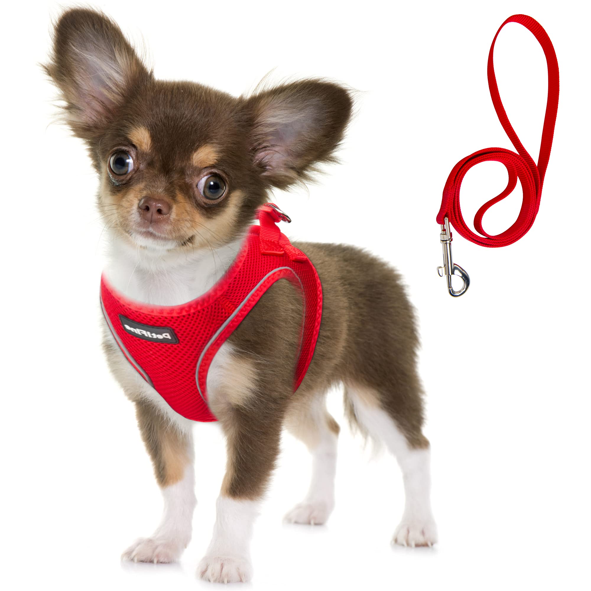 Fida Comfy Dog Harness & Leash Set - XS Red Step-In Air Mesh Vest for Small Dogs & Cats