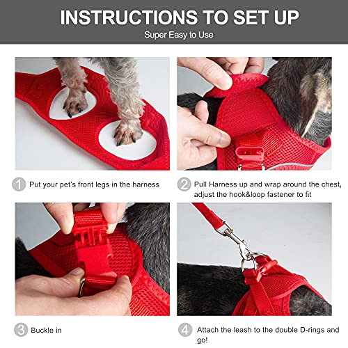Fida Comfy Dog Harness & Leash Set - XS Red Step-In Air Mesh Vest for Small Dogs & Cats