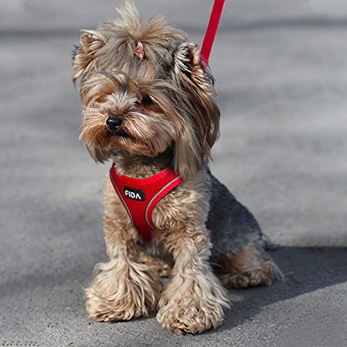 Fida Comfy Dog Harness & Leash Set - XS Red Step-In Air Mesh Vest for Small Dogs & Cats