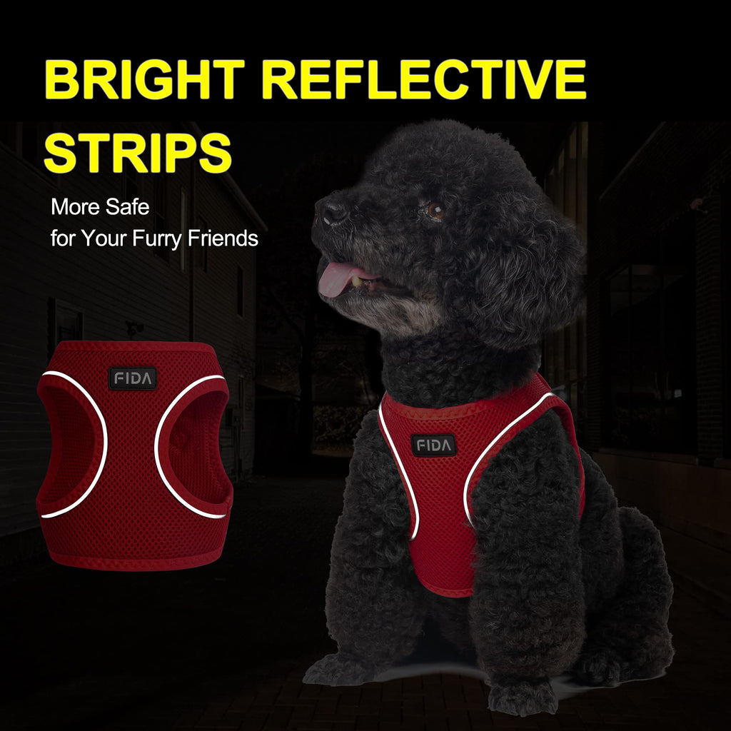 Fida Comfy Dog Harness & Leash Set - XS Red Step-In Air Mesh Vest for Small Dogs & Cats