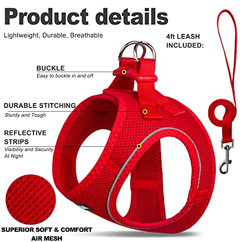 Fida Comfy Dog Harness & Leash Set - XS Red Step-In Air Mesh Vest for Small Dogs & Cats
