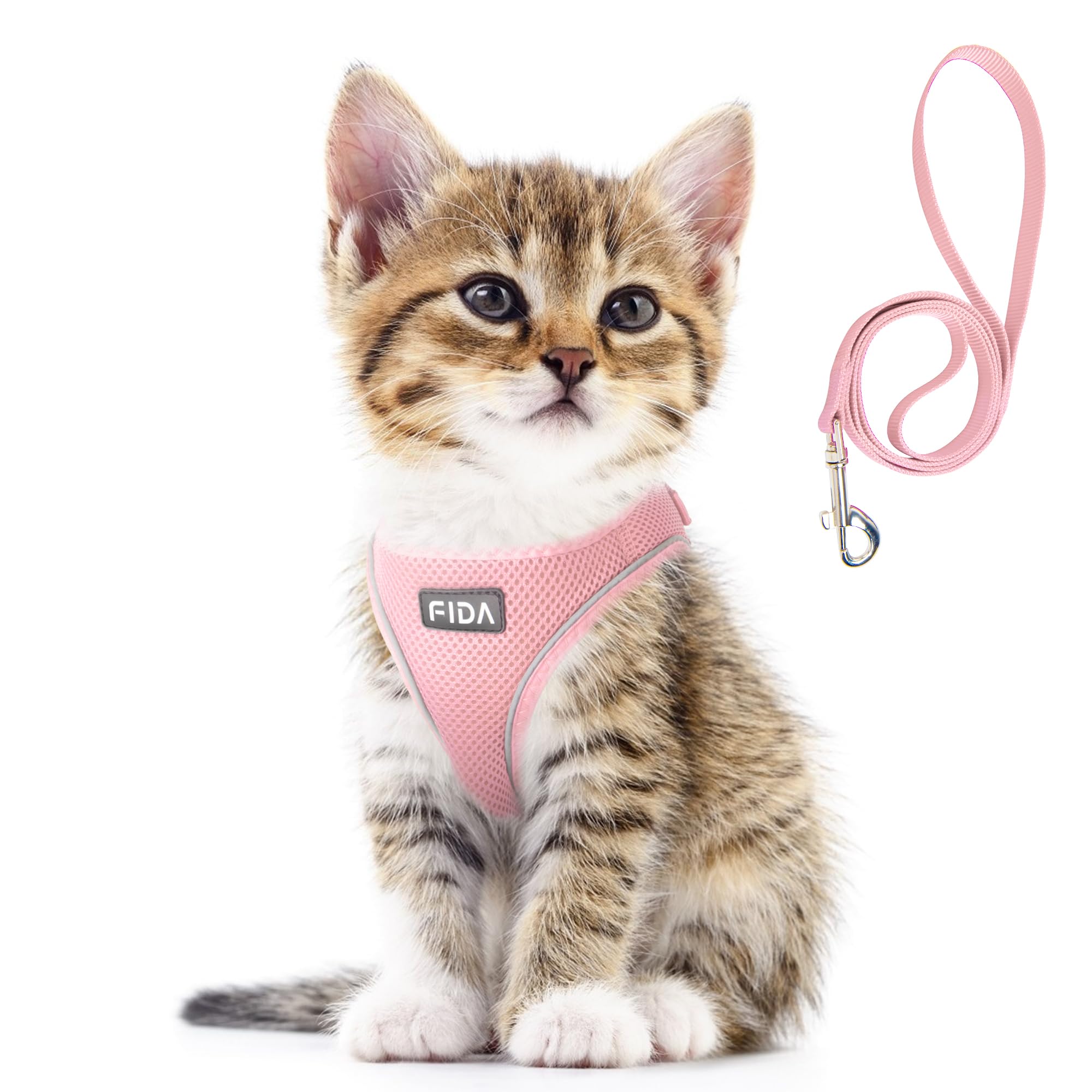 Fida Escape-Proof Cat Harness and Leash Set – Soft Mesh Step-In Vest for Small Kittens and Puppies (XXXS, Pink)