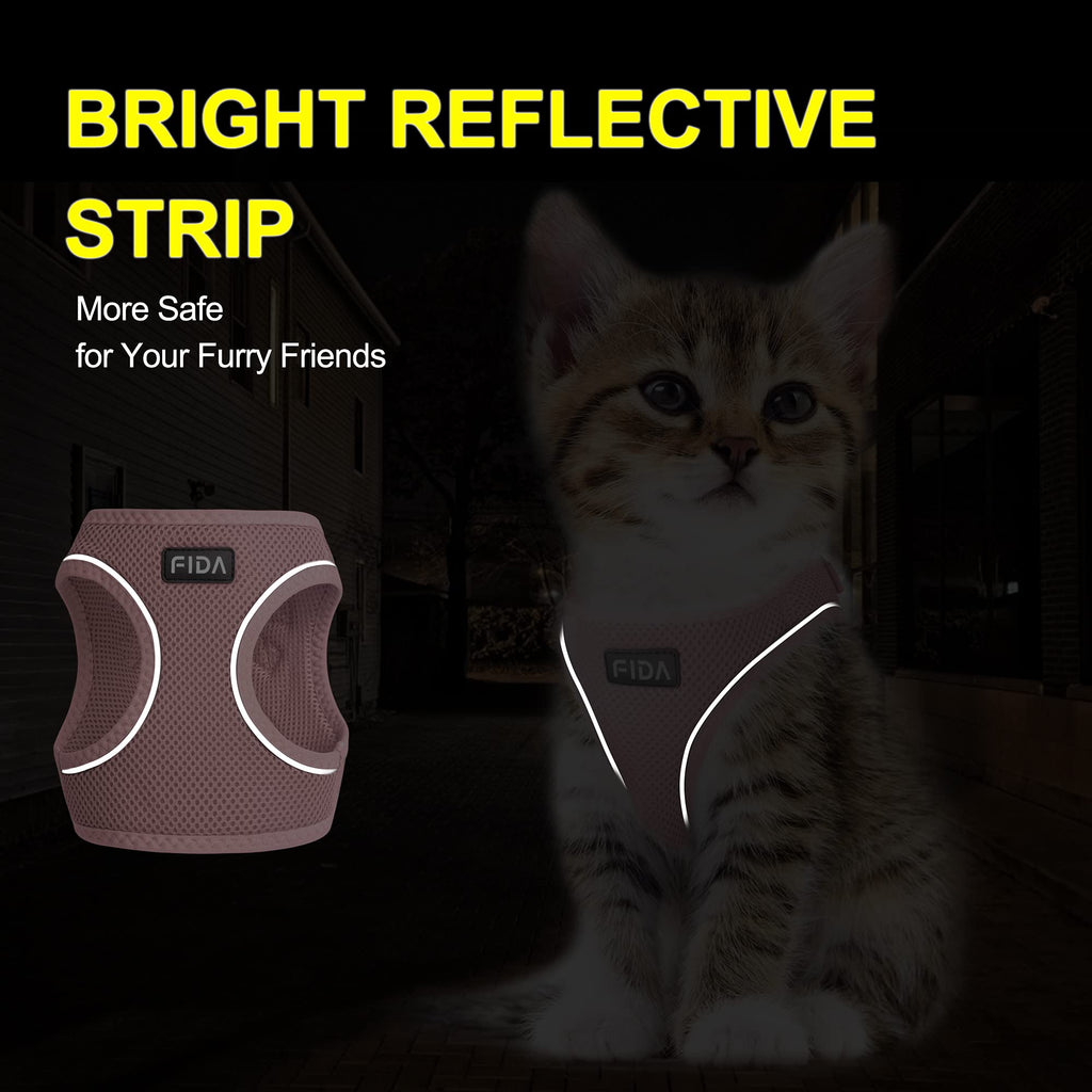 Fida Escape-Proof Cat Harness and Leash Set – Soft Mesh Step-In Vest for Small Kittens and Puppies (XXXS, Pink)