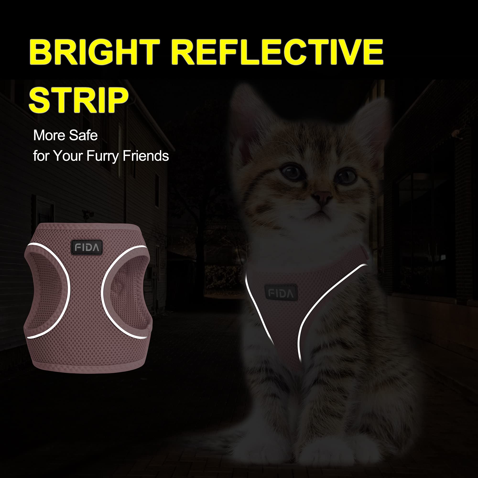 Fida Escape-Proof Cat Harness and Leash Set – Soft Mesh Step-In Vest for Small Kittens and Puppies (XXXS, Pink)