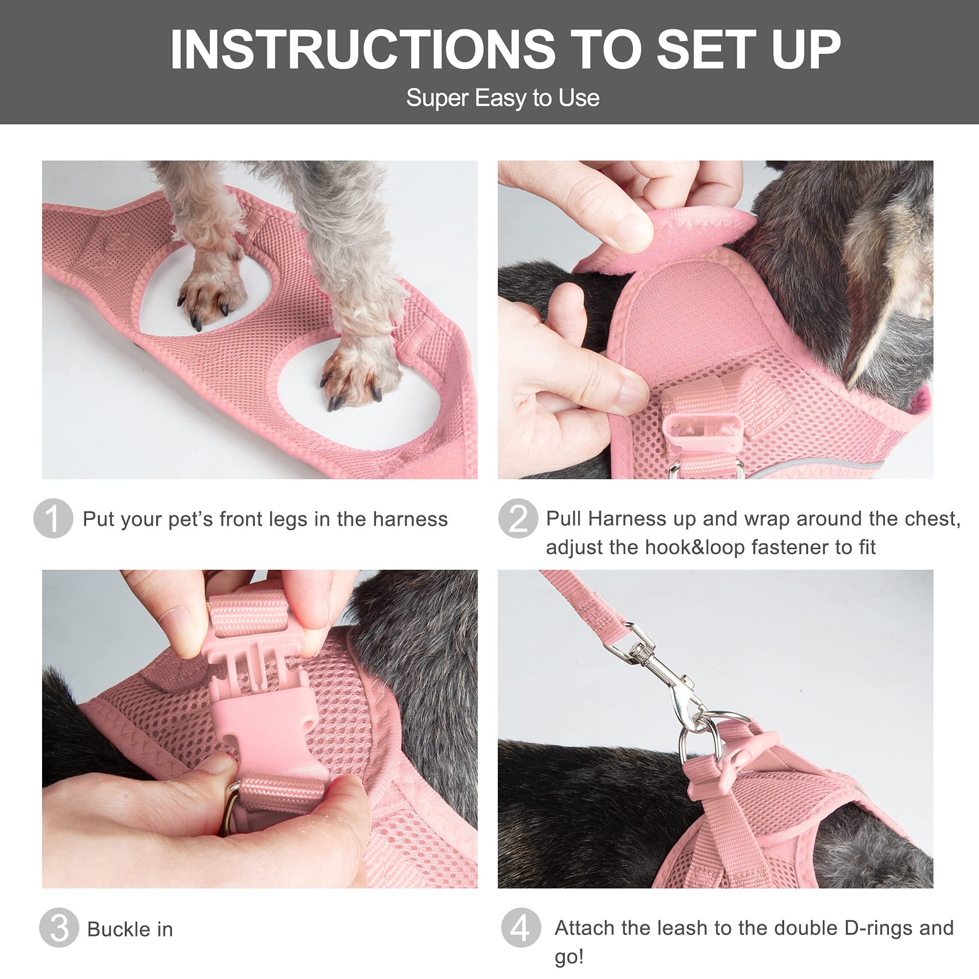 Fida Escape-Proof Cat Harness and Leash Set – Soft Mesh Step-In Vest for Small Kittens and Puppies (XXXS, Pink)