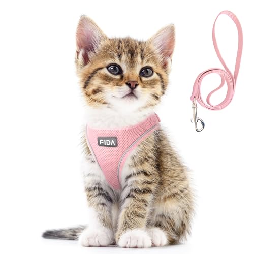 Fida Escape-Proof Cat Harness and Leash Set – Soft Mesh Step-In Vest for Small Kittens and Puppies (XXXS, Pink)