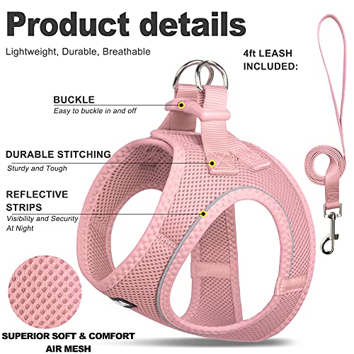 Fida Escape-Proof Cat Harness and Leash Set – Soft Mesh Step-In Vest for Small Kittens and Puppies (XXXS, Pink)