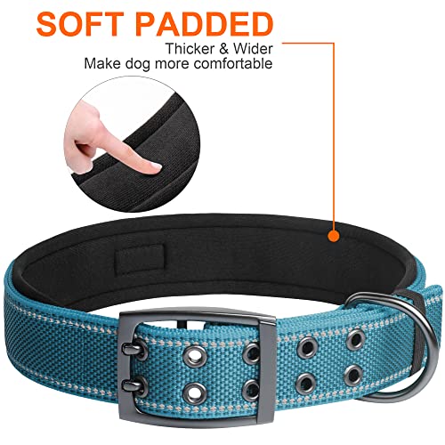 Fida Heavy Duty Dog Collar 1.5" Width - Ultra Soft Neoprene Padded, Adjustable Reflective Nylon with Metal Buckle for Extra-Large Breeds (XL, Blue)