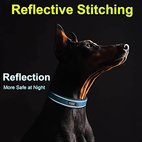 Fida Heavy Duty Dog Collar 1.5" Width - Ultra Soft Neoprene Padded, Adjustable Reflective Nylon with Metal Buckle for Extra-Large Breeds (XL, Blue)