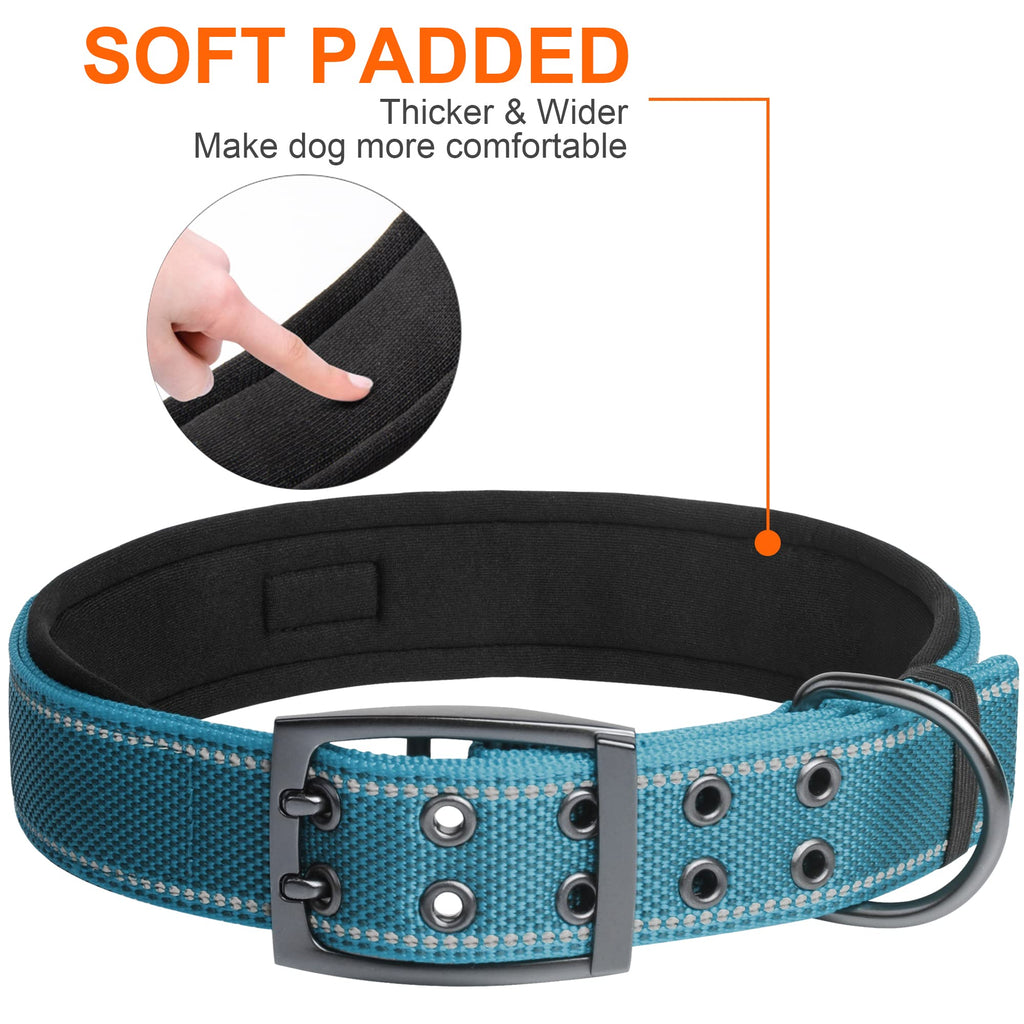 Fida Heavy Duty Dog Collar 1.5" Width - Ultra Soft Neoprene Padded, Adjustable Reflective Nylon with Metal Buckle for Extra-Large Breeds (XL, Blue)