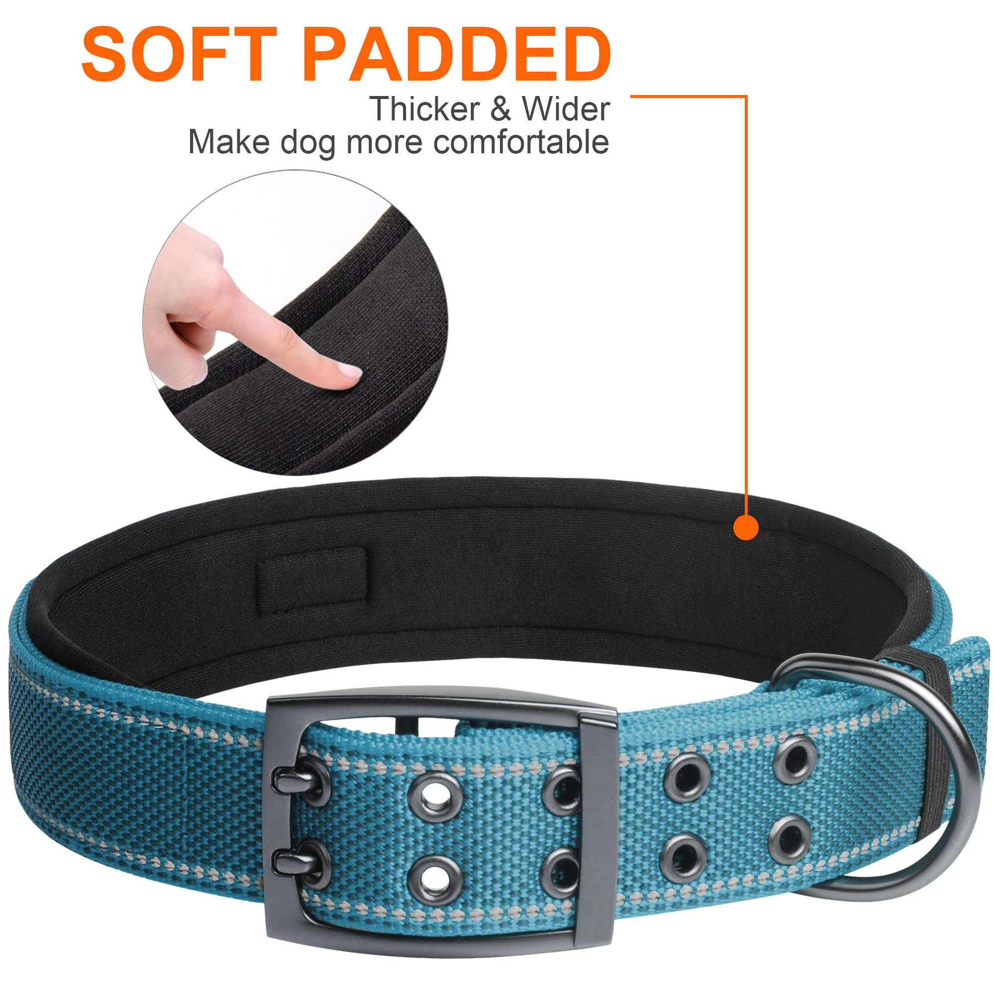 Fida Heavy Duty Dog Collar 1.5" Width - Ultra Soft Neoprene Padded, Adjustable Reflective Nylon with Metal Buckle for Extra-Large Breeds (XL, Blue)