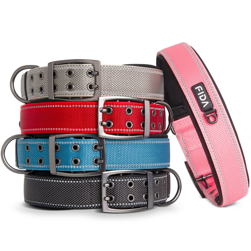 Fida Heavy Duty Dog Collar 1.5" Width - Ultra Soft Neoprene Padded, Adjustable Reflective Nylon with Metal Buckle for Extra-Large Breeds (XL, Blue)