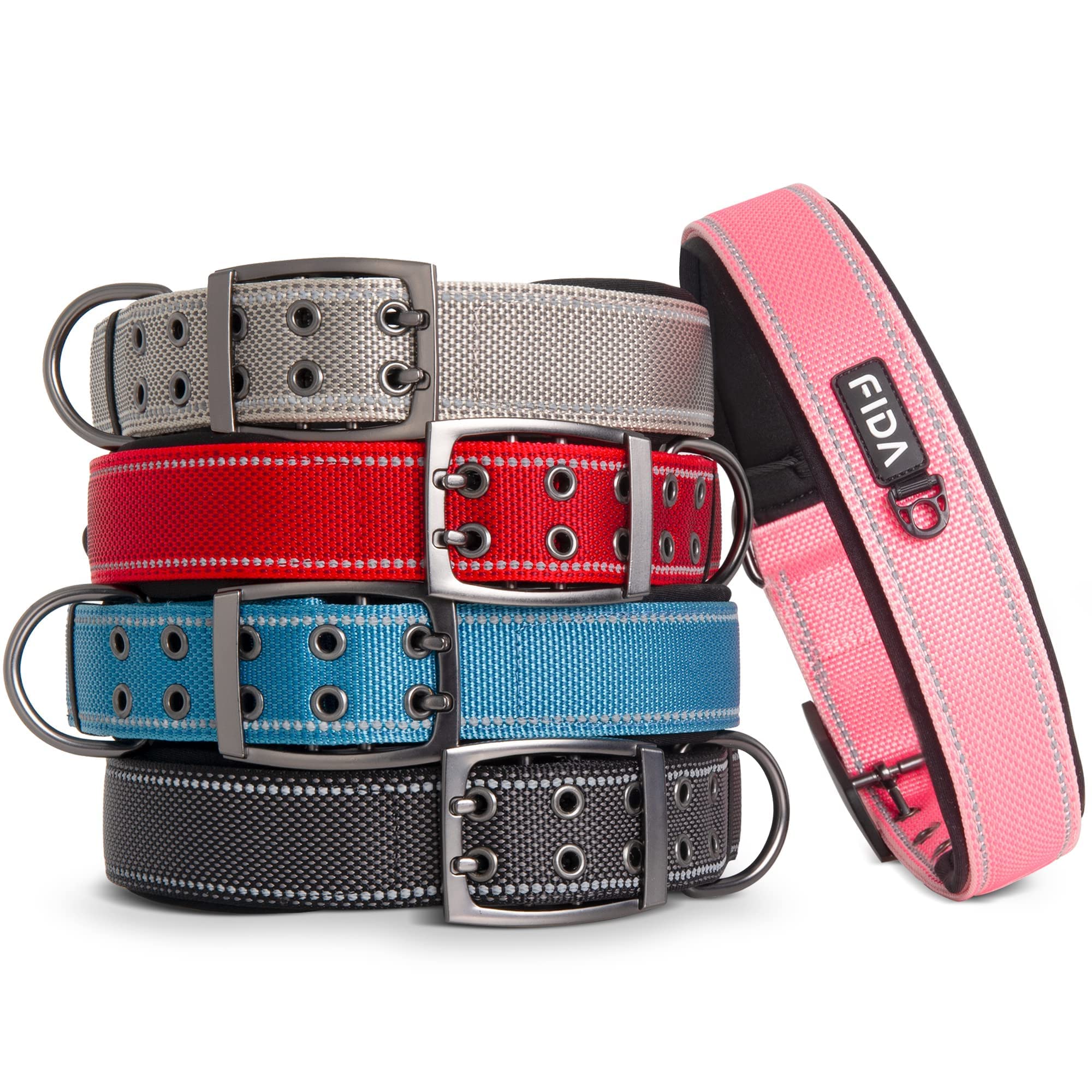 Fida Heavy Duty Dog Collar 1.5" Width - Ultra Soft Neoprene Padded, Adjustable Reflective Nylon with Metal Buckle for Extra-Large Breeds (XL, Blue)