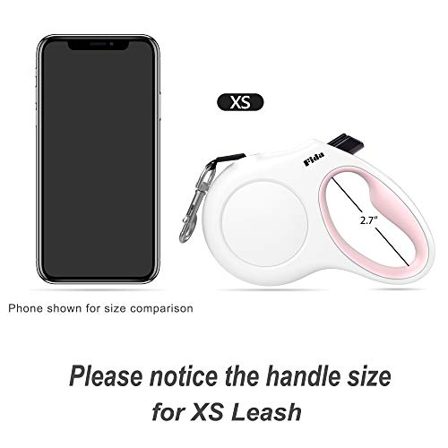 Fida Retractable Dog Leash 10 ft for X-Small Dogs and Cats up to 18 lbs – White Nylon Tape with Reflective Stitching, Poop Bag Dispenser Included