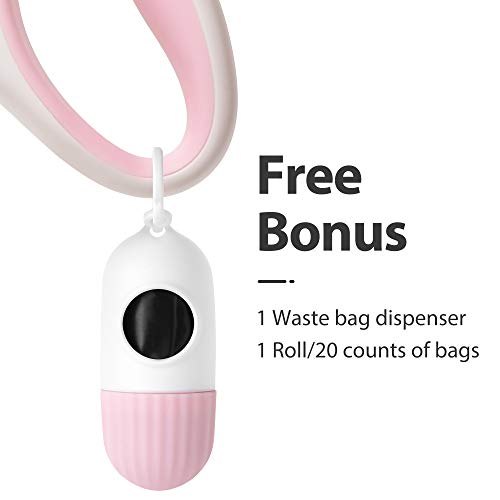 Fida Retractable Dog Leash 10 ft for X-Small Dogs and Cats up to 18 lbs – White Nylon Tape with Reflective Stitching, Poop Bag Dispenser Included