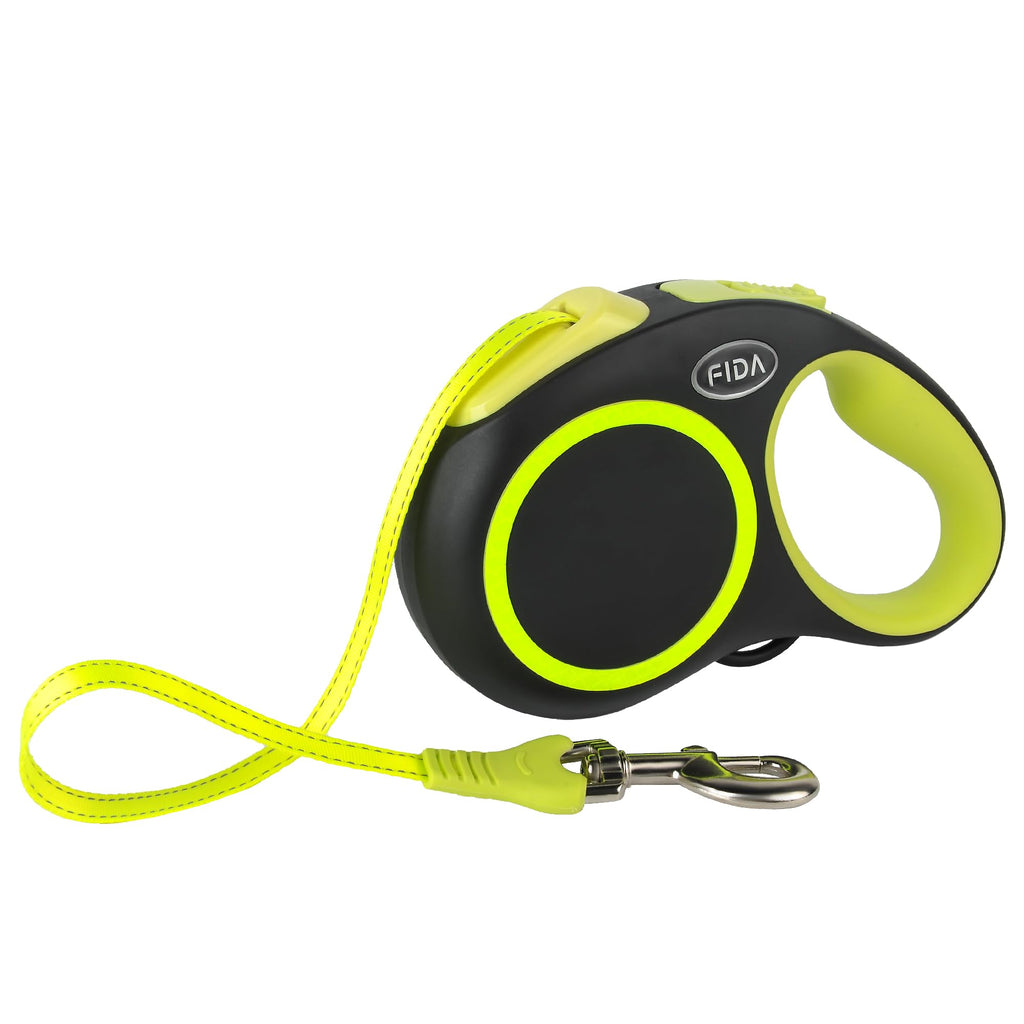 Fida Retractable Dog Leash 16ft Reflective Heavy Duty for Small Dogs up to 26 lbs, Tangle-Free One-Hand Brake, Neon Yellow