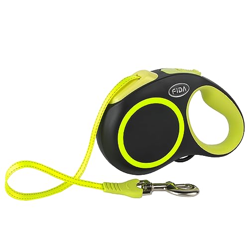 Fida Retractable Dog Leash 16ft Reflective Heavy Duty for Small Dogs up to 26 lbs, Tangle-Free One-Hand Brake, Neon Yellow