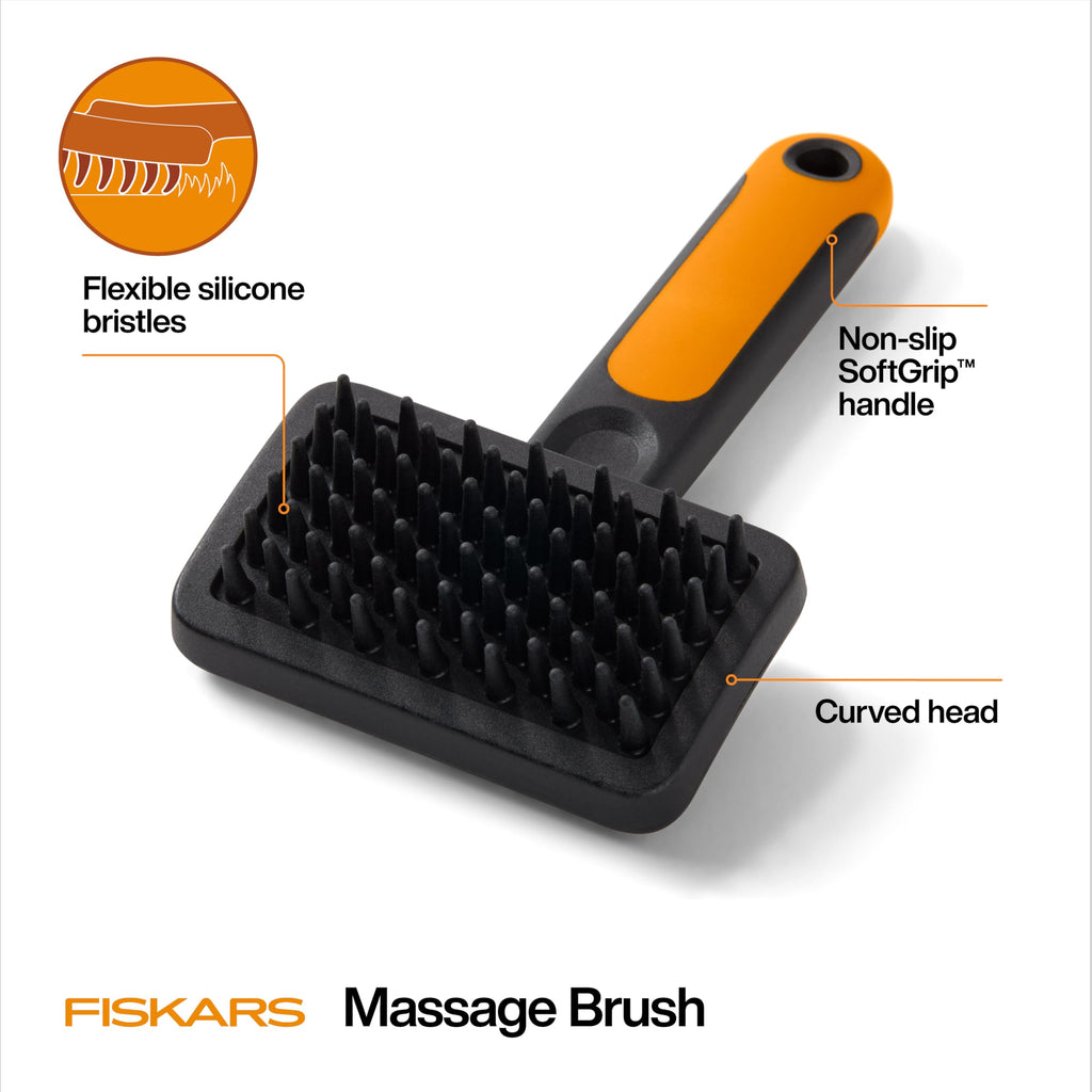 Fiskars Silicone Pet Brush with SoftGrip Handle – Gentle Grooming and Deshedding for Cats and Dogs