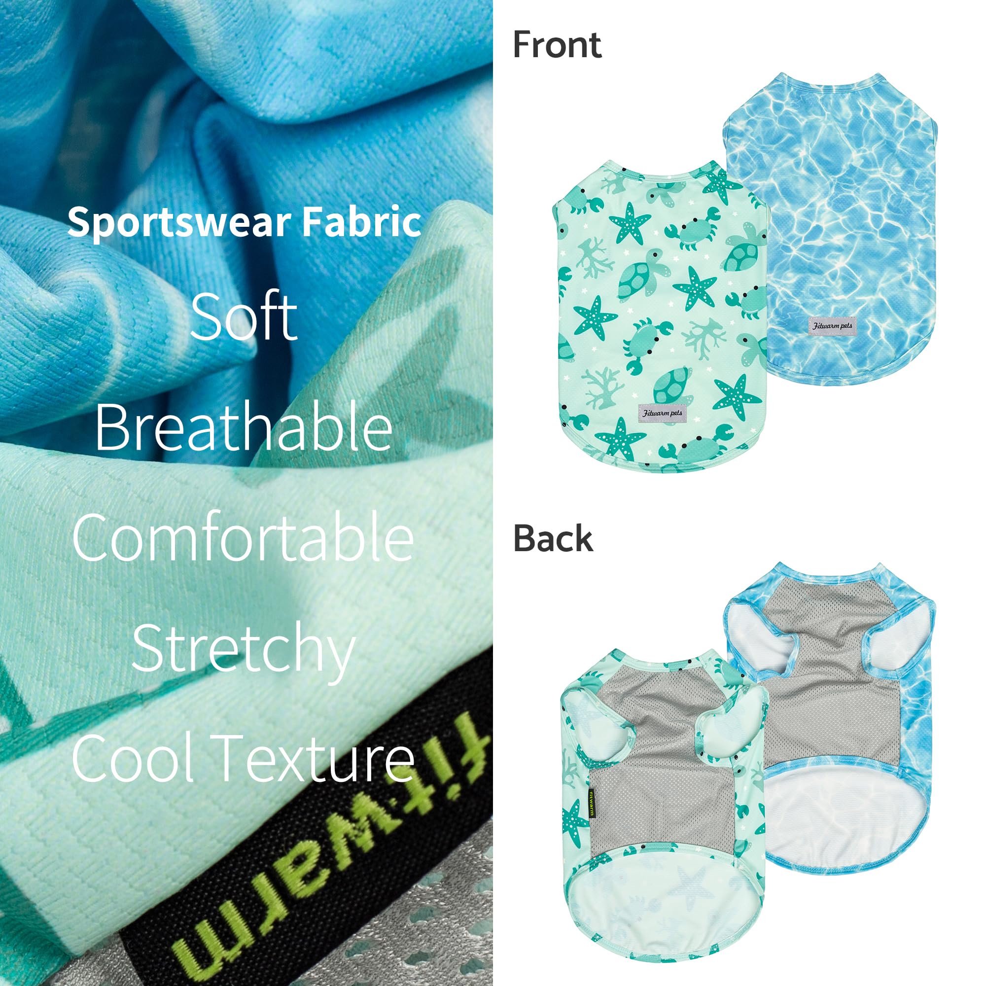 Fitwarm 2-Pack UPF 50+ Dog Shirt, Cooling Vest for Small Dogs, Large, Sky Blue/Mint Green