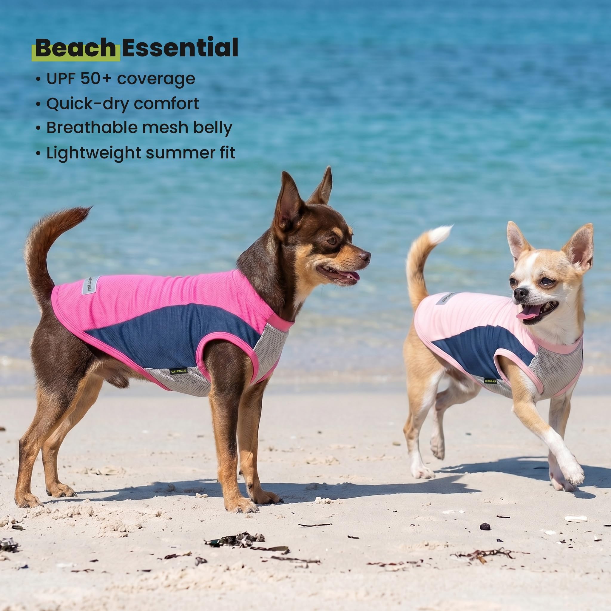 Fitwarm 2-Pack UPF 50+ Sun Protection Dog Shirt for Small Dogs – Lightweight Cooling Vest with Reflective Label, Large, Pink
