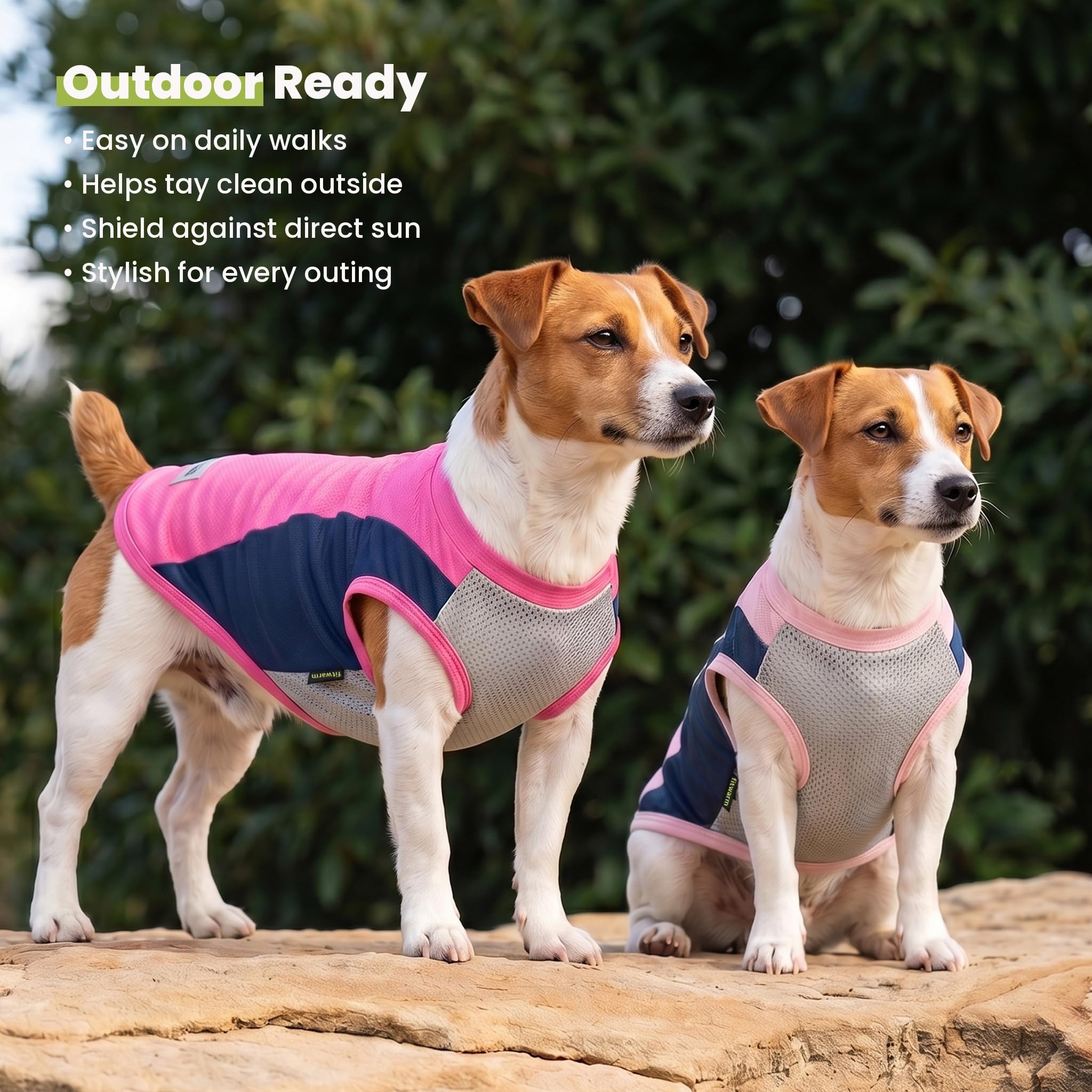 Fitwarm 2-Pack UPF 50+ Sun Protection Dog Shirt for Small Dogs – Lightweight Cooling Vest with Reflective Label, Large, Pink