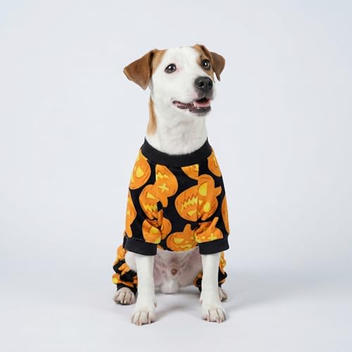 Fitwarm Halloween Pumpkin Dog Pajamas - XXL Velvet Onesie with Feet for Small Dogs and Cats