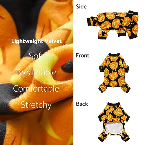 Fitwarm Halloween Pumpkin Dog Pajamas - XXL Velvet Onesie with Feet for Small Dogs and Cats