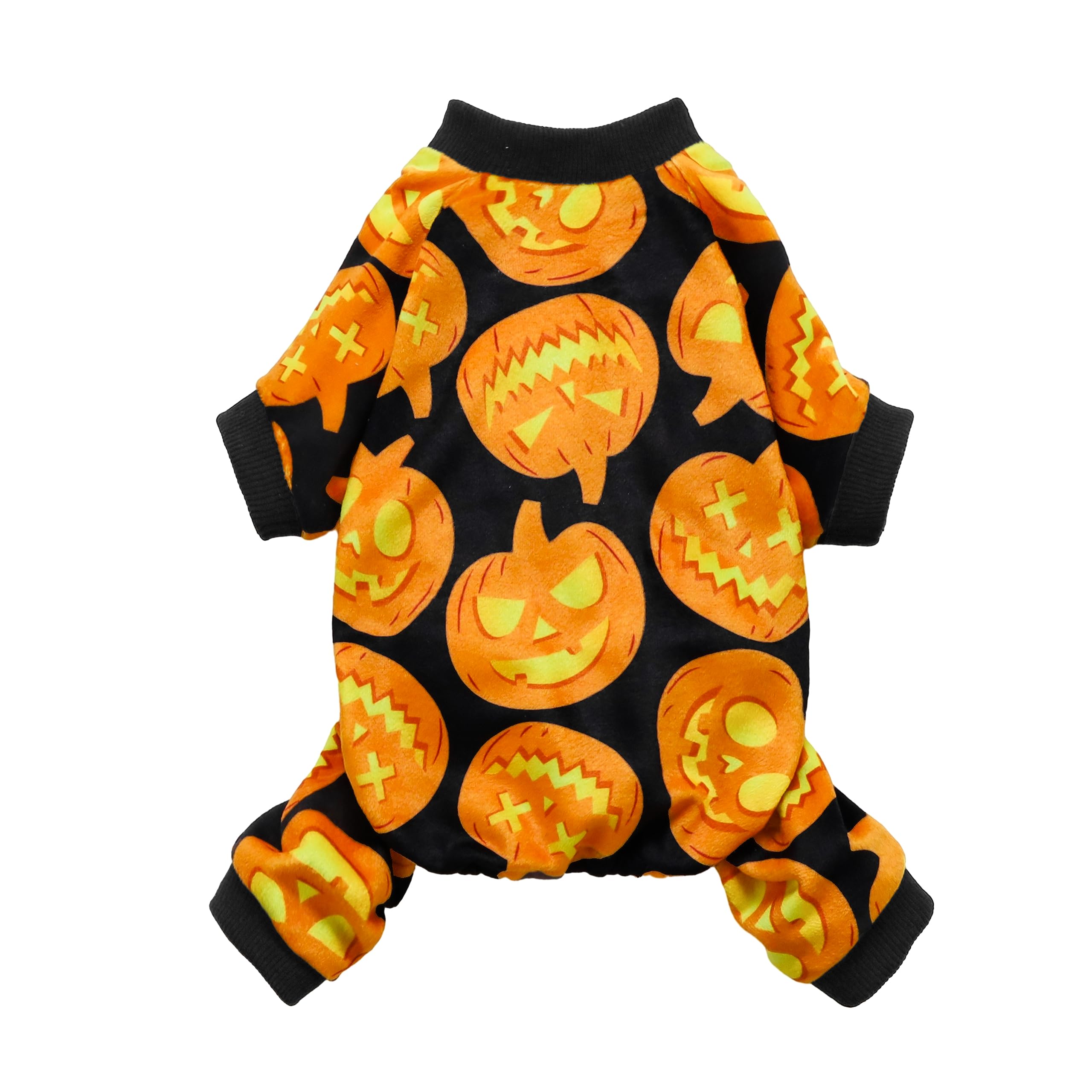 Fitwarm Halloween Pumpkin Dog Pajamas - XXL Velvet Onesie with Feet for Small Dogs and Cats