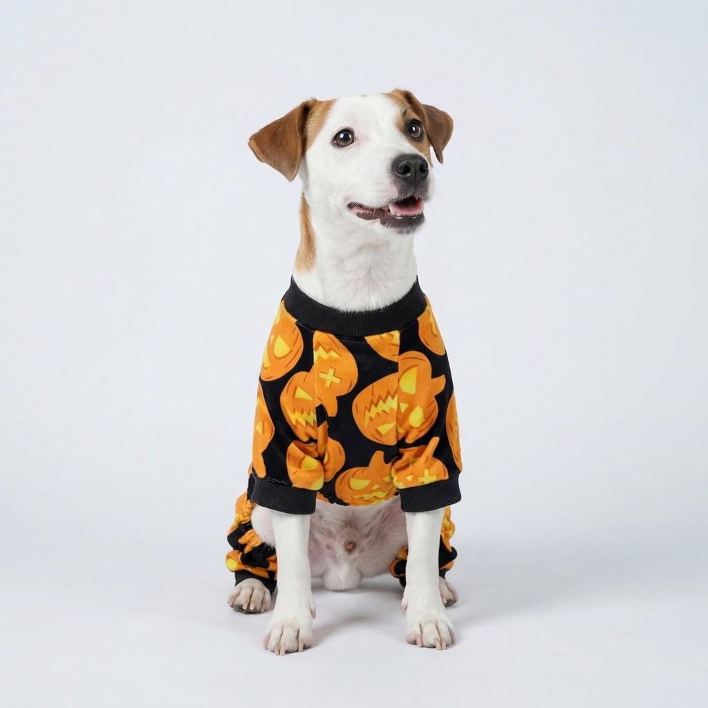 Fitwarm Halloween Pumpkin Dog Pajamas - XXL Velvet Onesie with Feet for Small Dogs and Cats