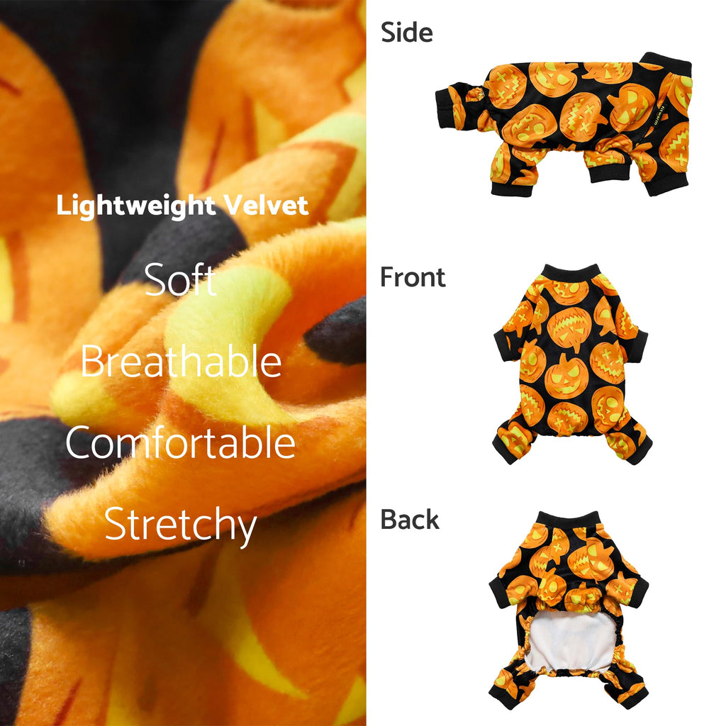 Fitwarm Halloween Pumpkin Dog Pajamas - XXL Velvet Onesie with Feet for Small Dogs and Cats