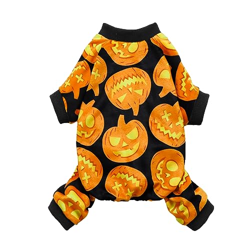 Fitwarm Halloween Pumpkin Dog Pajamas - XXL Velvet Onesie with Feet for Small Dogs and Cats