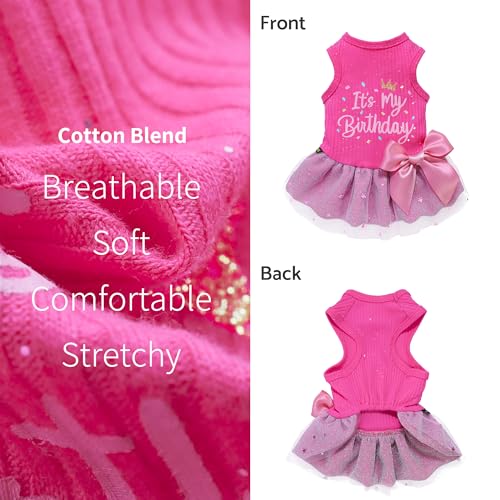 Fitwarm It's My Birthday Dog Dress with Bowknot for Small Dogs and Cats - Pink, XS