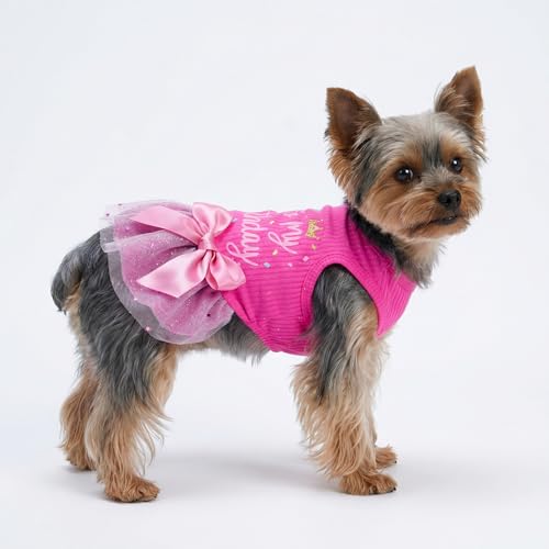 Fitwarm It's My Birthday Dog Dress with Bowknot for Small Dogs and Cats - Pink, XS