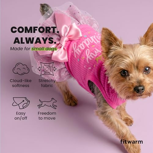 Fitwarm It's My Birthday Dog Dress with Bowknot for Small Dogs and Cats - Pink, XS