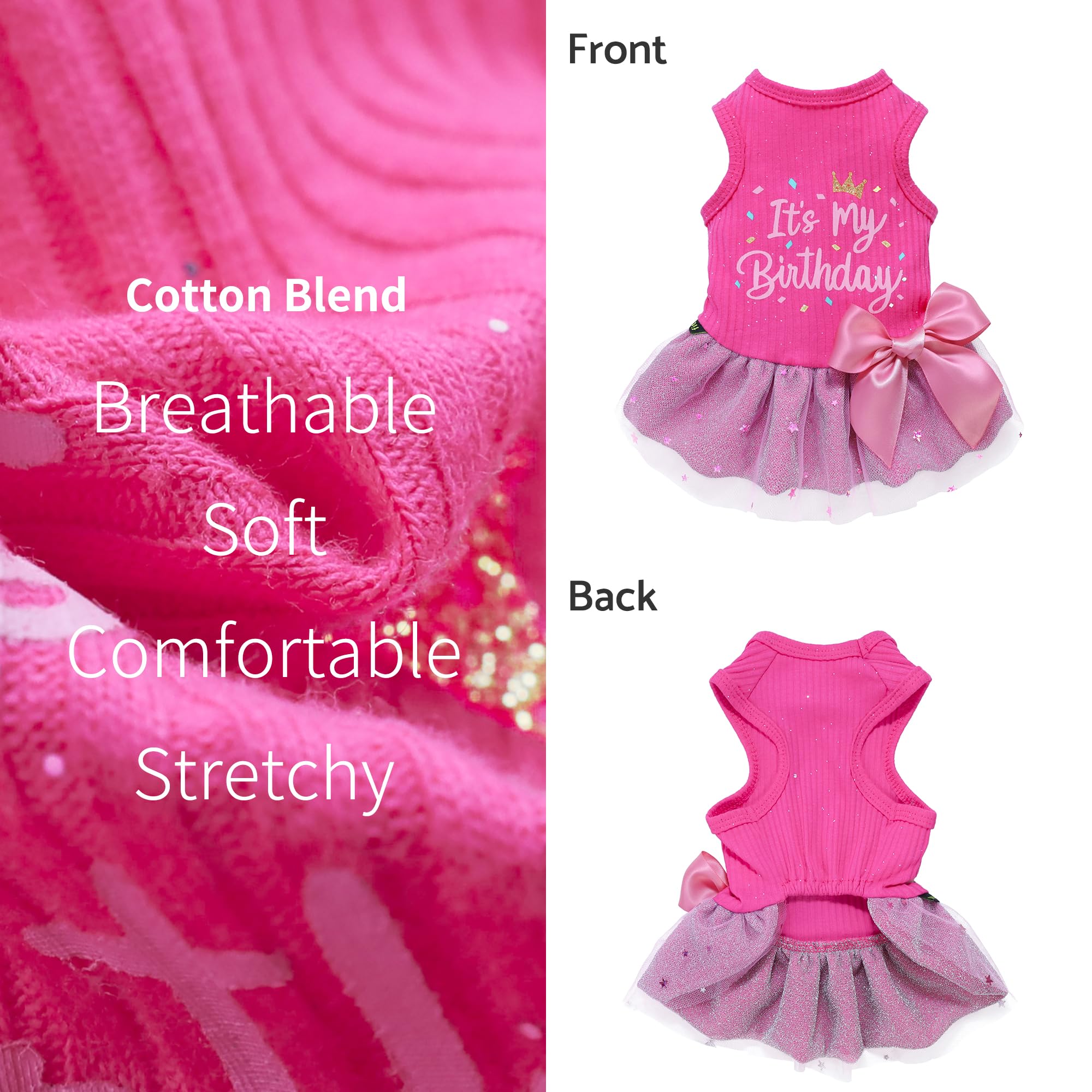 Fitwarm It's My Birthday Dog Dress with Bowknot for Small Dogs and Cats - Pink, XS