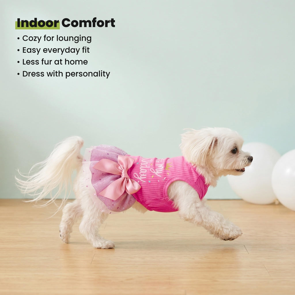 Fitwarm It's My Birthday Dog Dress with Bowknot for Small Dogs and Cats - Pink, XS