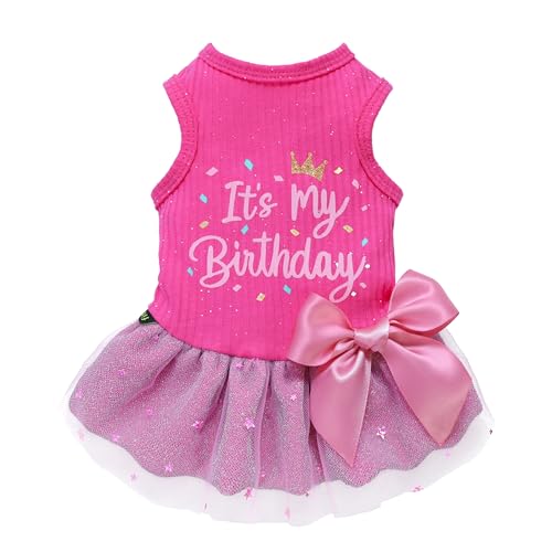 Fitwarm It's My Birthday Dog Dress with Bowknot for Small Dogs and Cats - Pink, XS