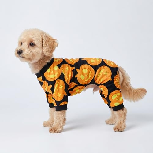 Fitwarm Medium Halloween Pumpkin Dog Pajamas – Black & Orange Velvet Onesie for Small Dogs and Cats
