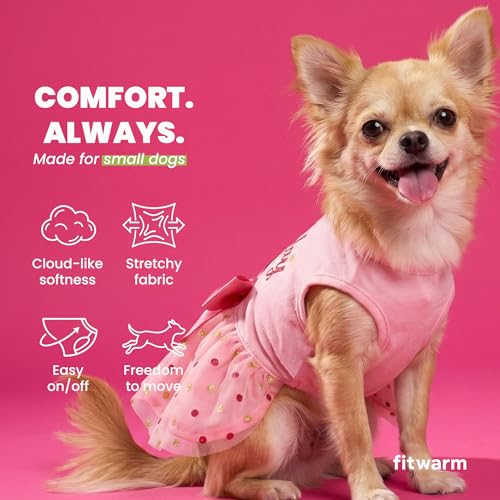 Fitwarm Pink Tulle Birthday Girl Dog Dress for Small Dogs and Cats, Medium