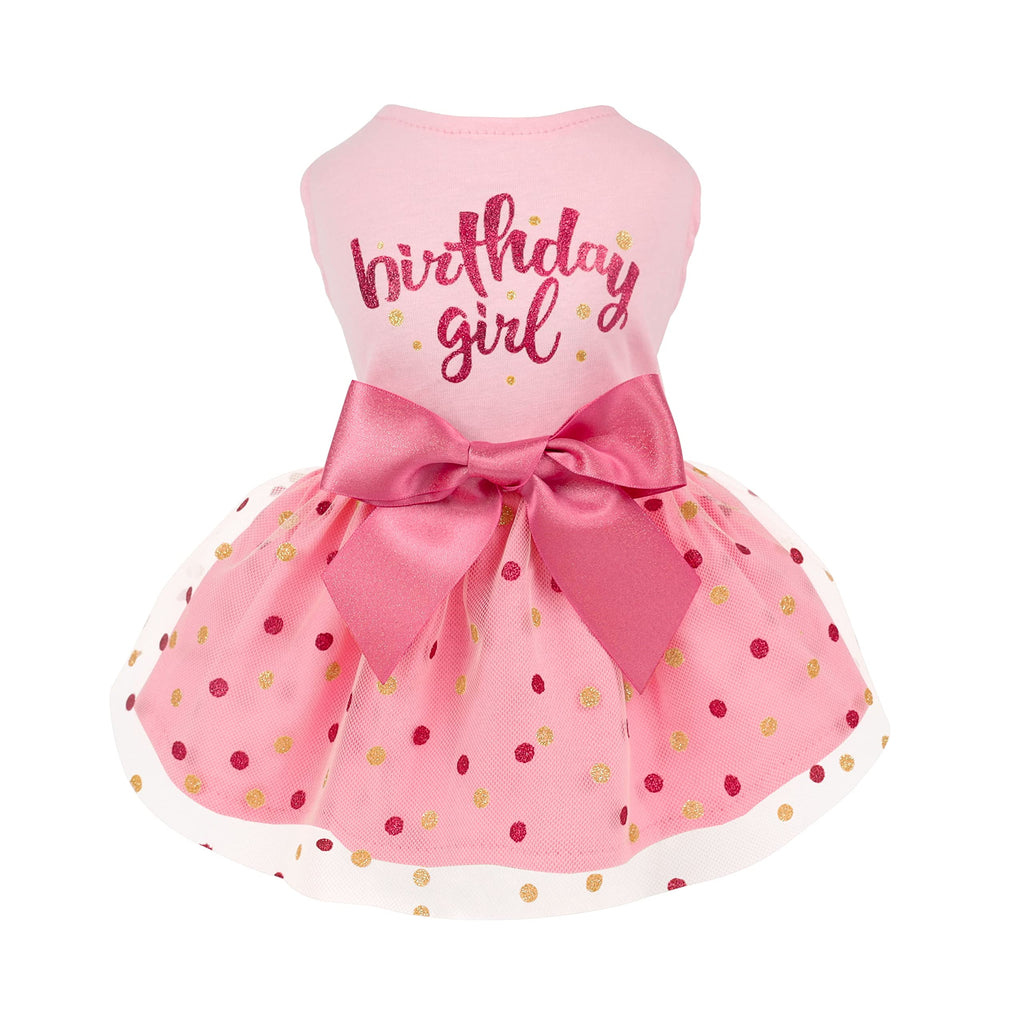 Fitwarm Pink Tulle Birthday Girl Dog Dress for Small Dogs and Cats, Medium