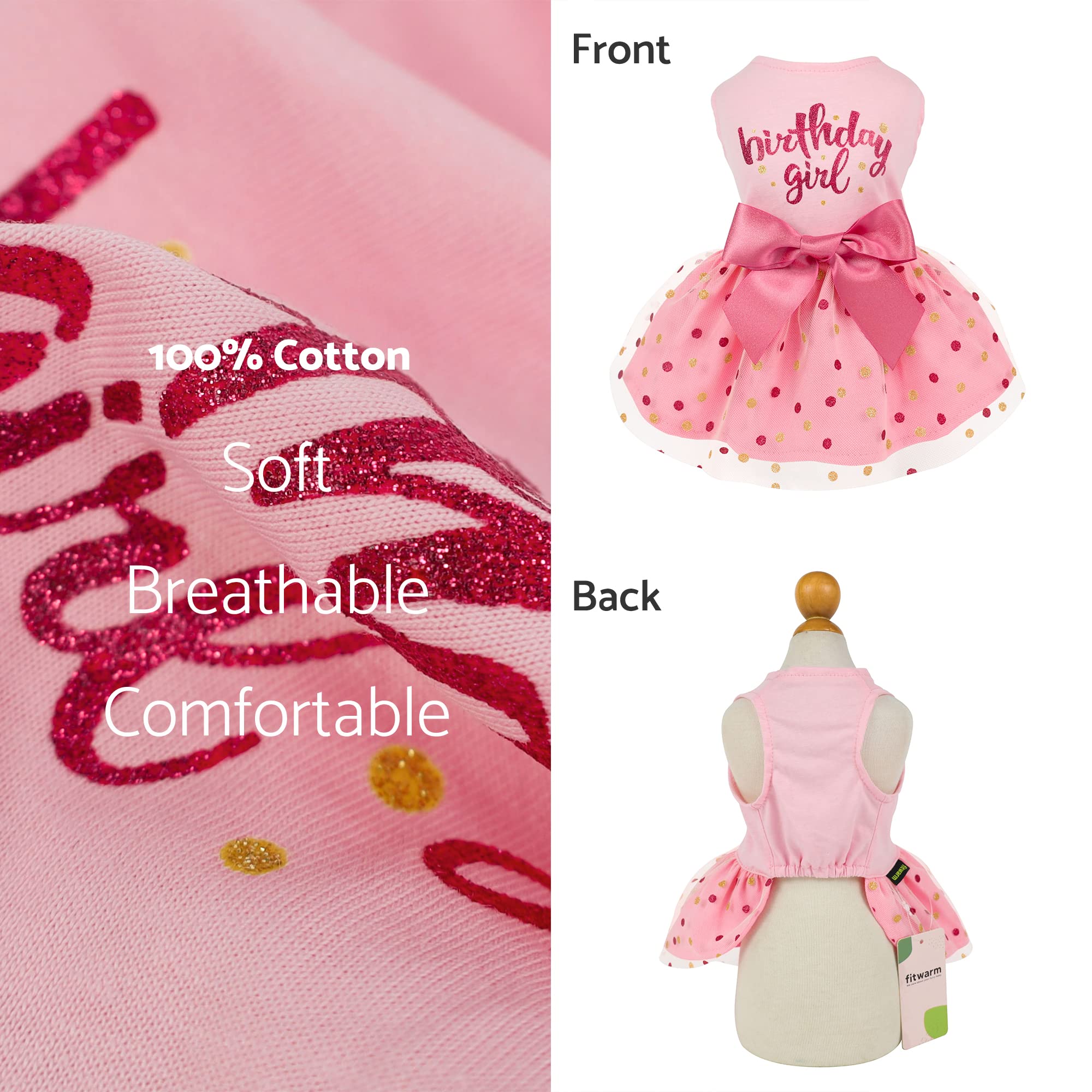 Fitwarm Pink Tulle Birthday Girl Dog Dress for Small Dogs and Cats, Medium