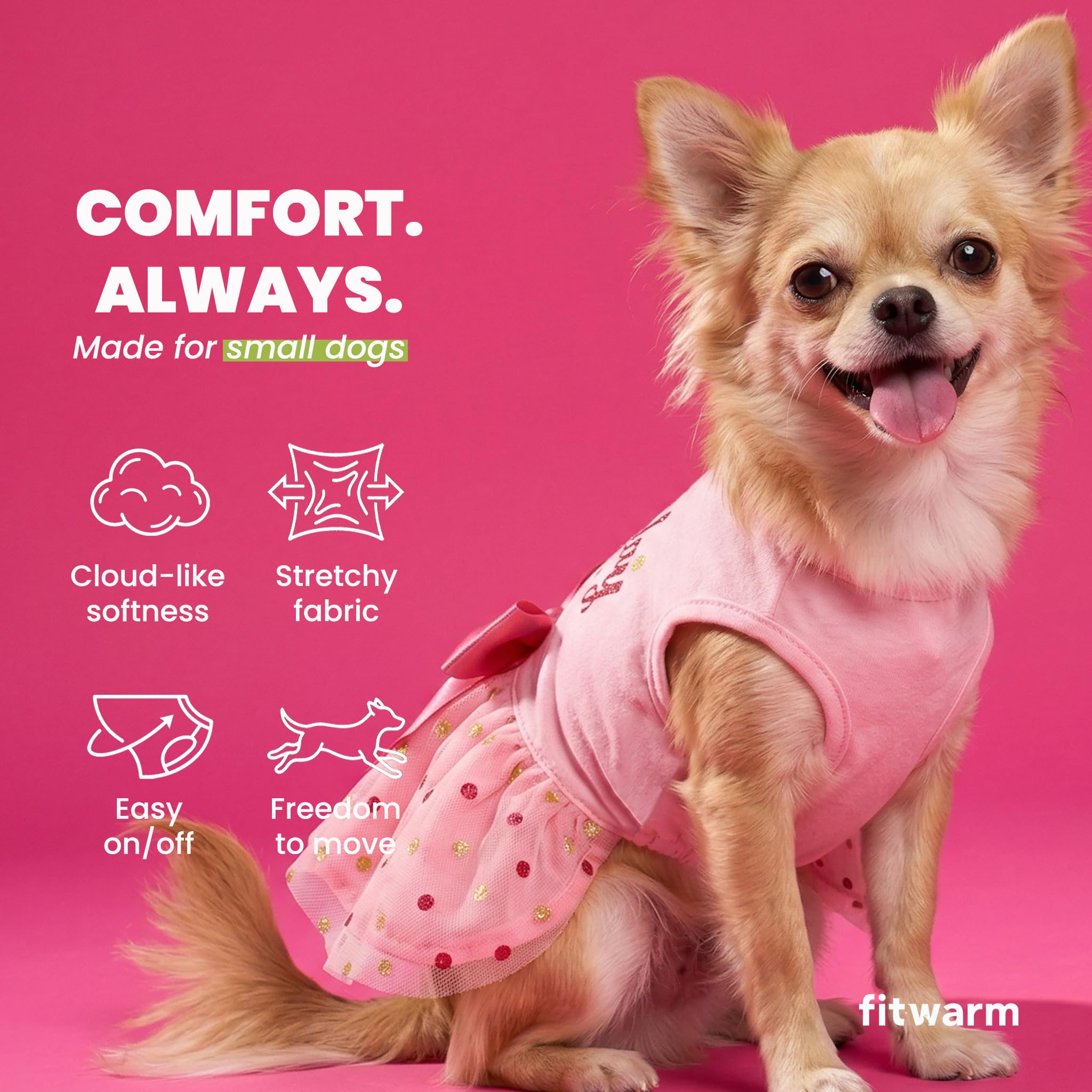 Fitwarm Pink Tulle Birthday Girl Dog Dress for Small Dogs and Cats, Medium