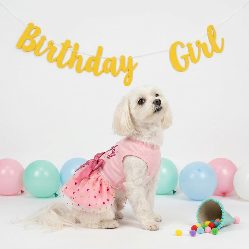 Fitwarm Pink Tulle Birthday Girl Dog Dress for Small Dogs and Cats, Medium