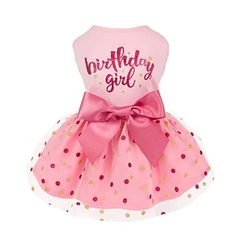 Fitwarm Pink Tulle Birthday Girl Dog Dress for Small Dogs and Cats, Medium