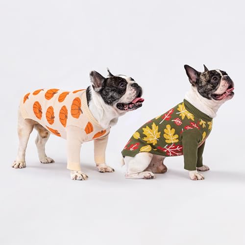 Fitwarm Pumpkin Dog Sweater for Small Dogs – Cozy Thanksgiving Outfit, Orange & Beige, Size Small