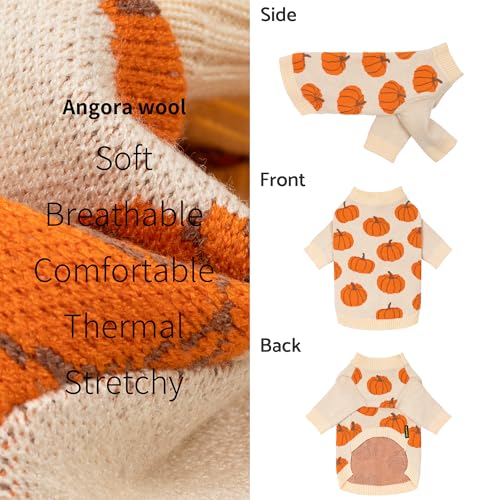 Fitwarm Pumpkin Dog Sweater for Small Dogs – Cozy Thanksgiving Outfit, Orange & Beige, Size Small
