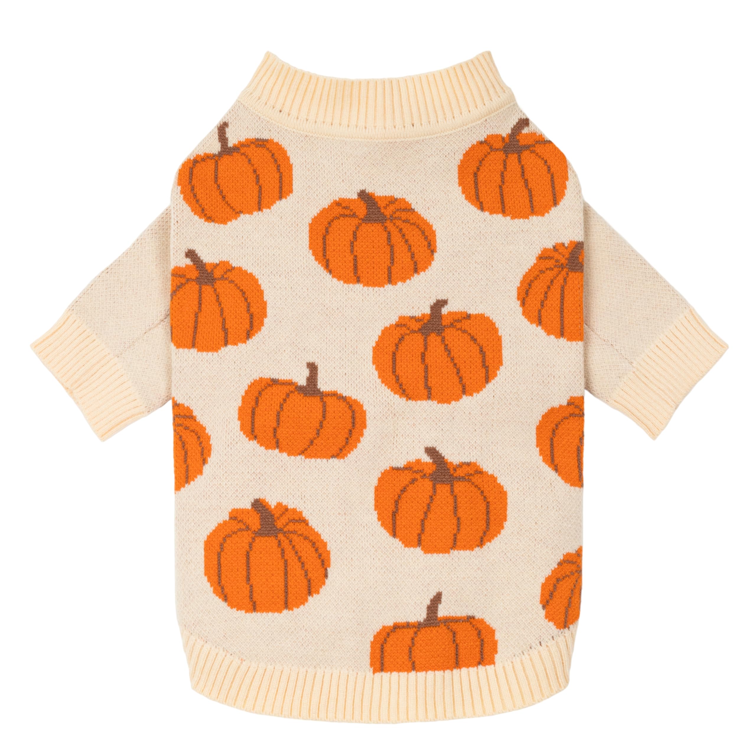 Fitwarm Pumpkin Dog Sweater for Small Dogs – Cozy Thanksgiving Outfit, Orange & Beige, Size Small