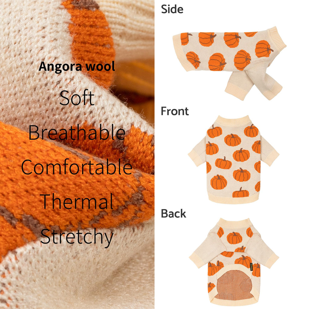 Fitwarm Pumpkin Dog Sweater for Small Dogs – Cozy Thanksgiving Outfit, Orange & Beige, Size Small