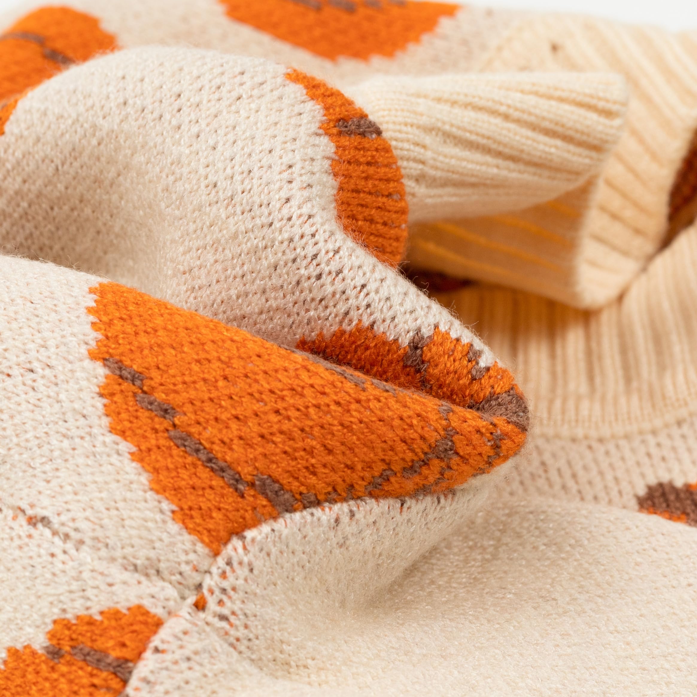 Fitwarm Pumpkin Dog Sweater for Small Dogs – Cozy Thanksgiving Outfit, Orange & Beige, Size Small